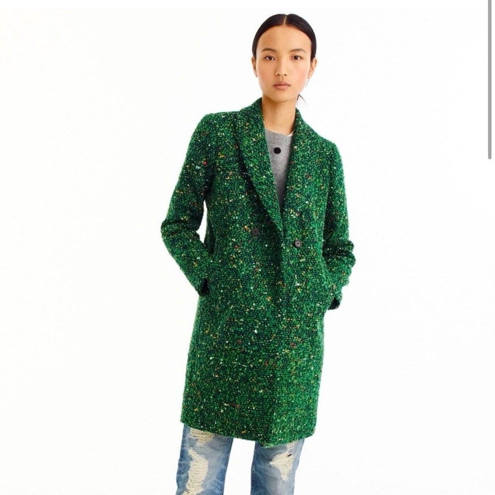 J. Crew Green Daphne Coat with Textured Tweed Design